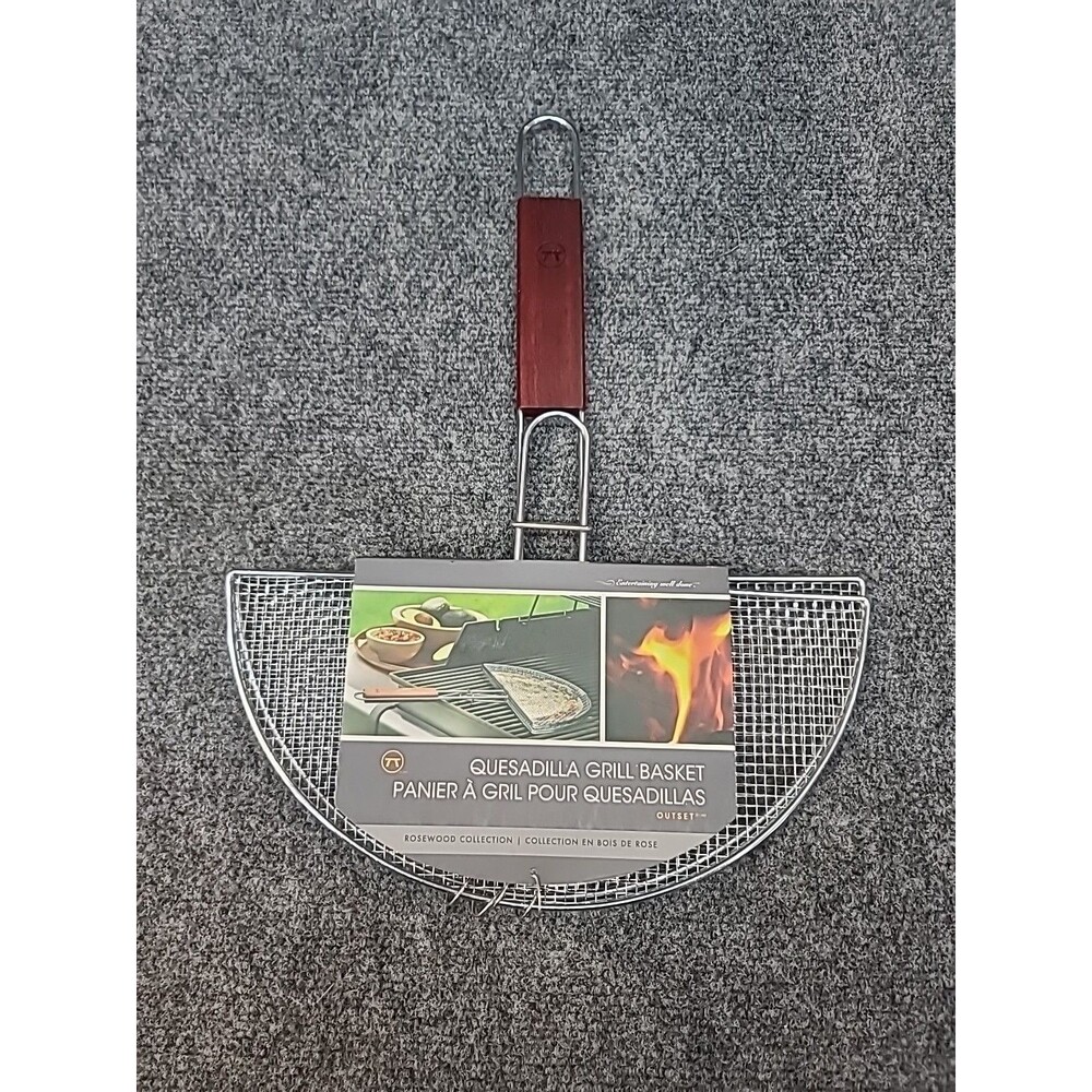 NEW Outset Quesadilla Grill Basket Metallic With Wooden Handle Camping